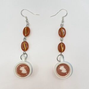 Coffee Bean and White Coffee Cup Earrings ☕️ ❤️
